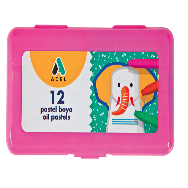 Adel Pastel Boya Plastik Pembe Kutu Köşeli 12 Renk 428 1835 001