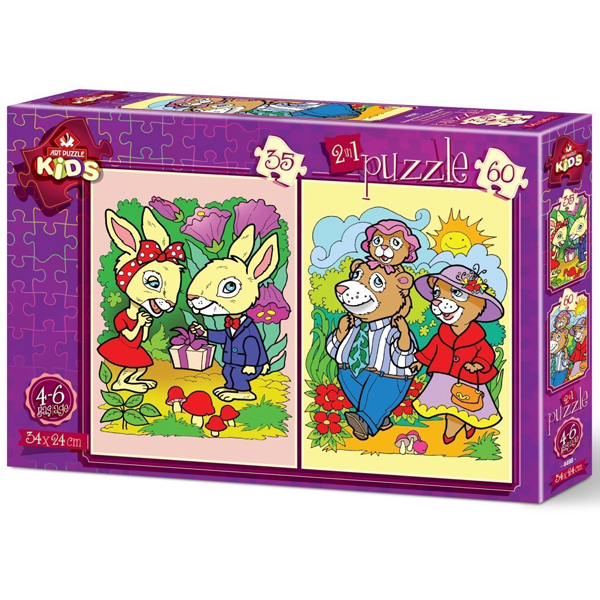 Art Puzzle 35+60 Parça Tavşanlar Ve Ayı Ailesi 4498