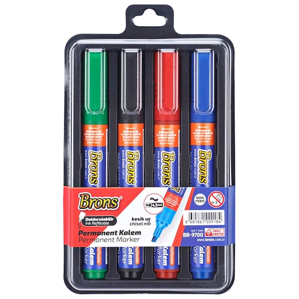 Brons Permanent Marker Kalem Kesik Uç 4 Lü Bls BR-9700