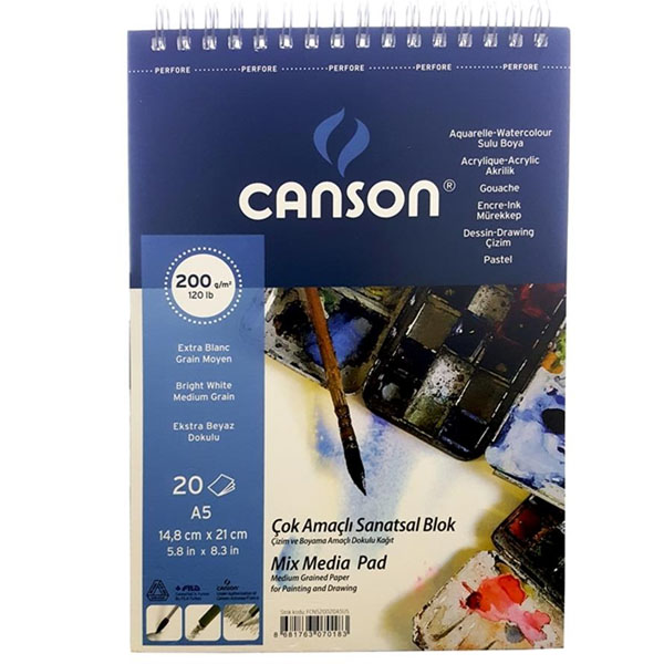 Canson Fınface Resim Blokları 200 Gr A5 20 YP Üstten Spriralli