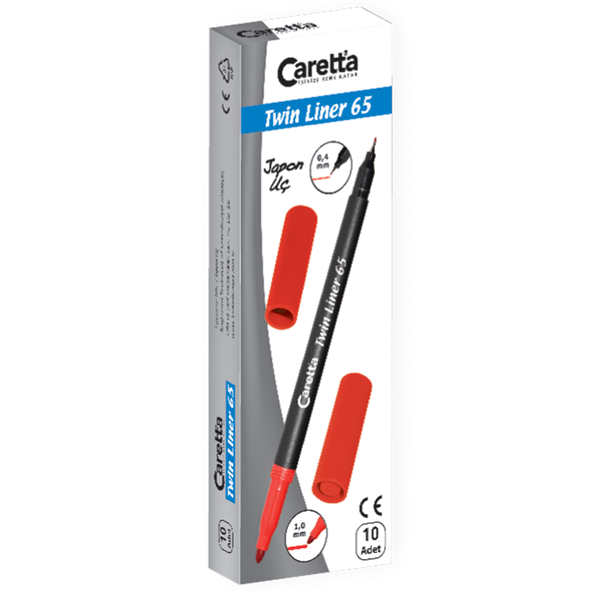 Caretta Twinliner Çift Uçlu Keçeli Kalem 0.4 MM-1.0 MM Pembe 10 LU 65/09