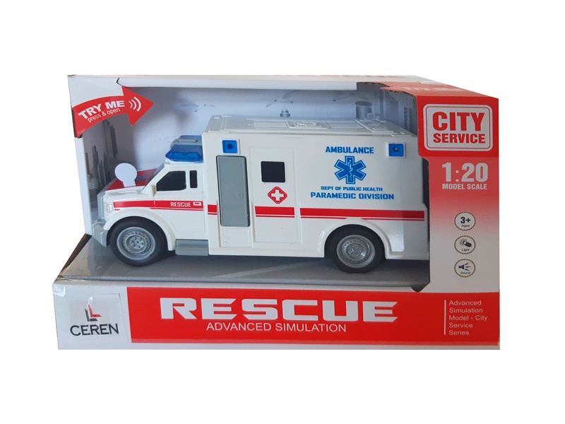 Ctoy Işıklı Ve Sesli Sürtmeli Ambulans 1:20 WY670A