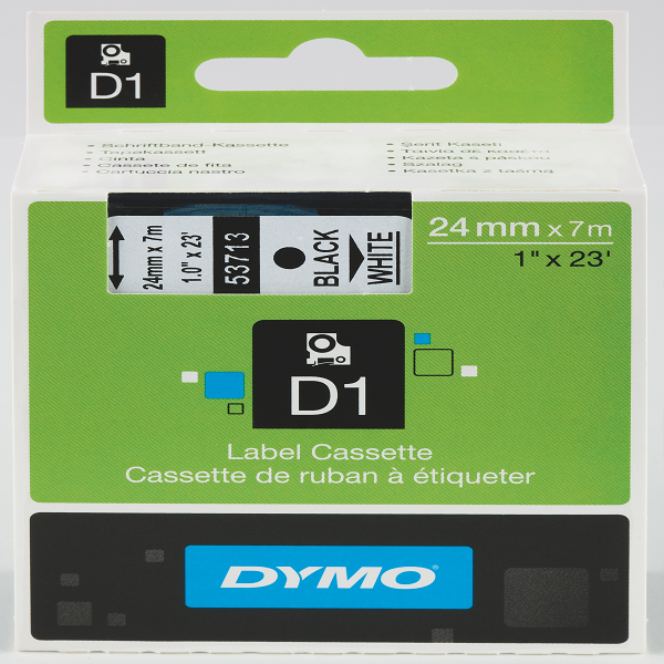 Dymo D1 Şerit Standart 24 MMx7 MT Beyaz Üzerine Siyah 53713