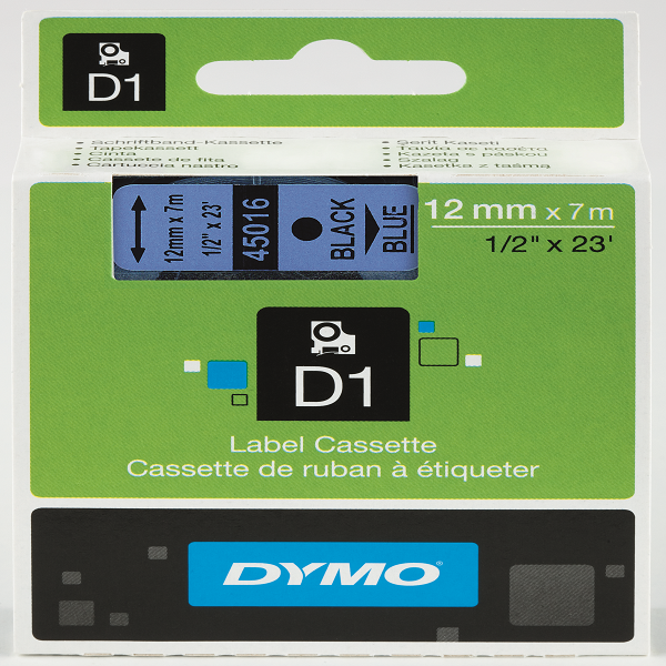 Dymo D1 Şerit Standart 12 MMx7 MT Mavi Üzerine Siyah 45016