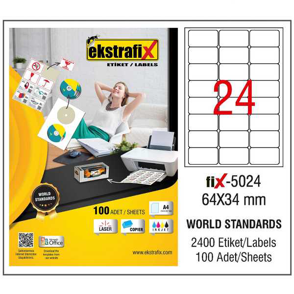 Ekstrafix Laser Etiket 64x34 Laser-Copy-Inkjet Fix-5024
