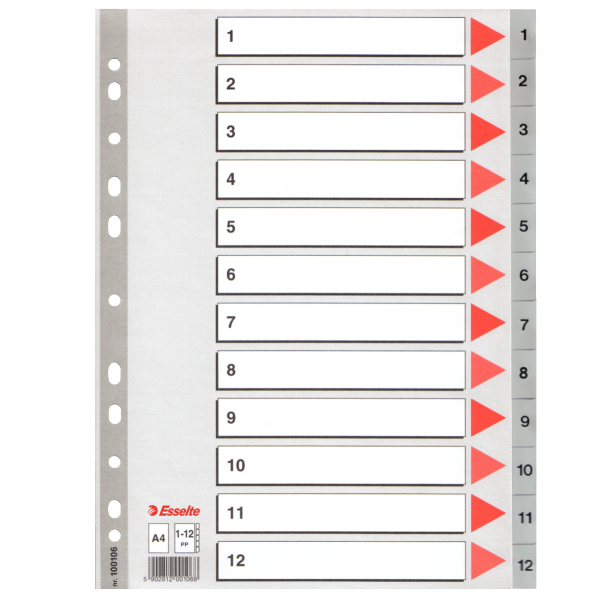 Esselte Seperatör 1-12 Rakamlı Plastik A4 100106
