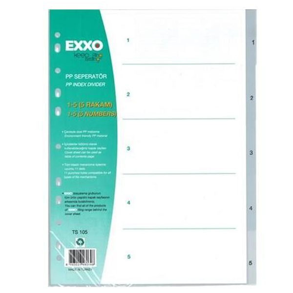 Exxo Seperatör 1-5 Rakamlı Plastik A4 TS105