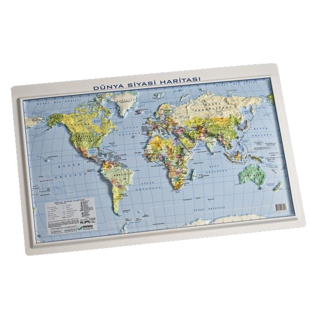 Gürbüz Dünya Haritası Kabartma Siyasi 35x50