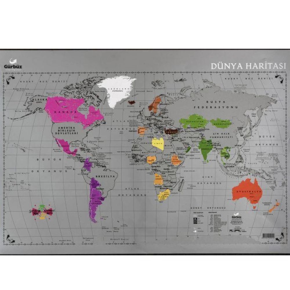 Gürbüz Dünya Haritası Kazınabilir 35x50 CM