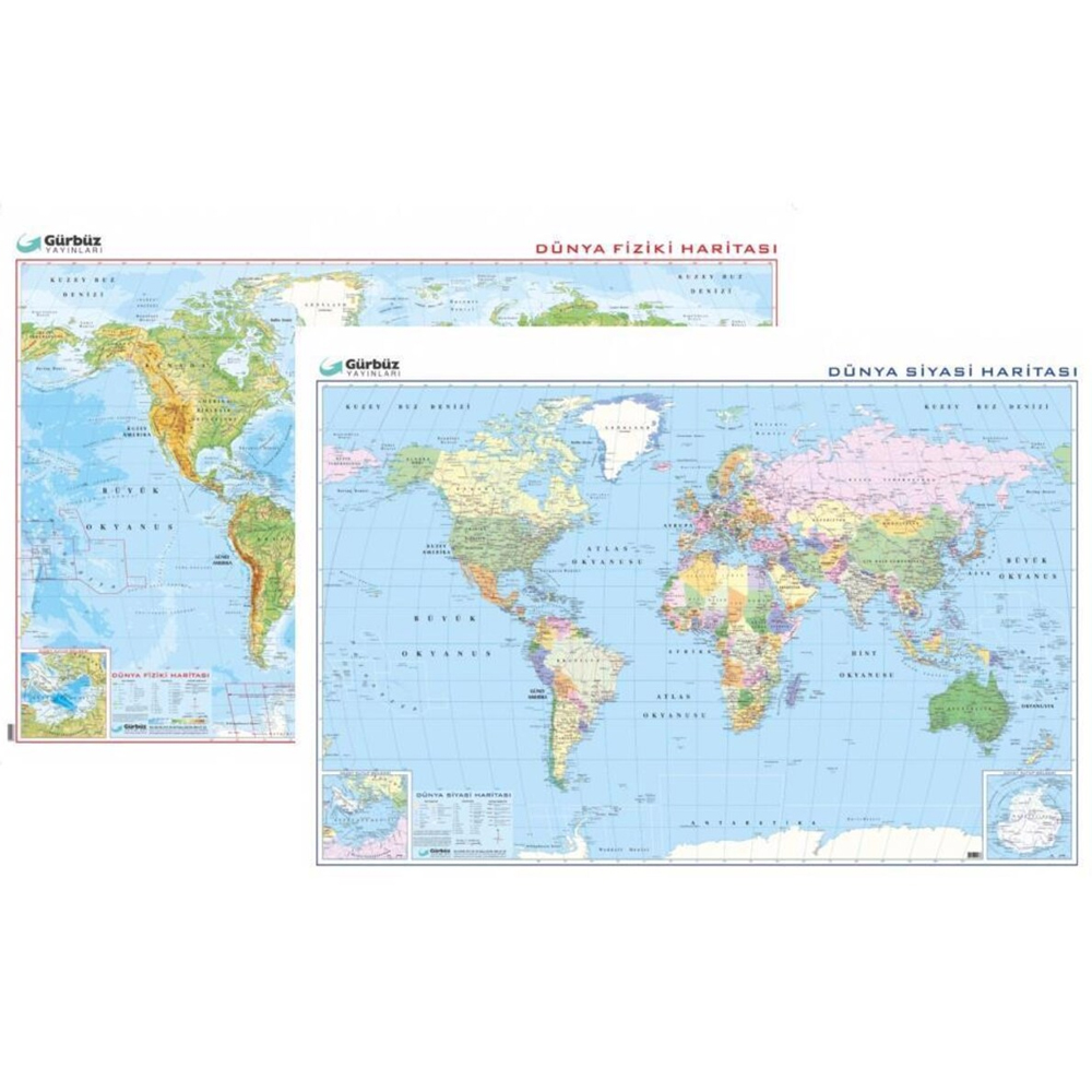 Gürbüz Harita Dünya Fiziki+Siyasi Çift Taraflı 70x100