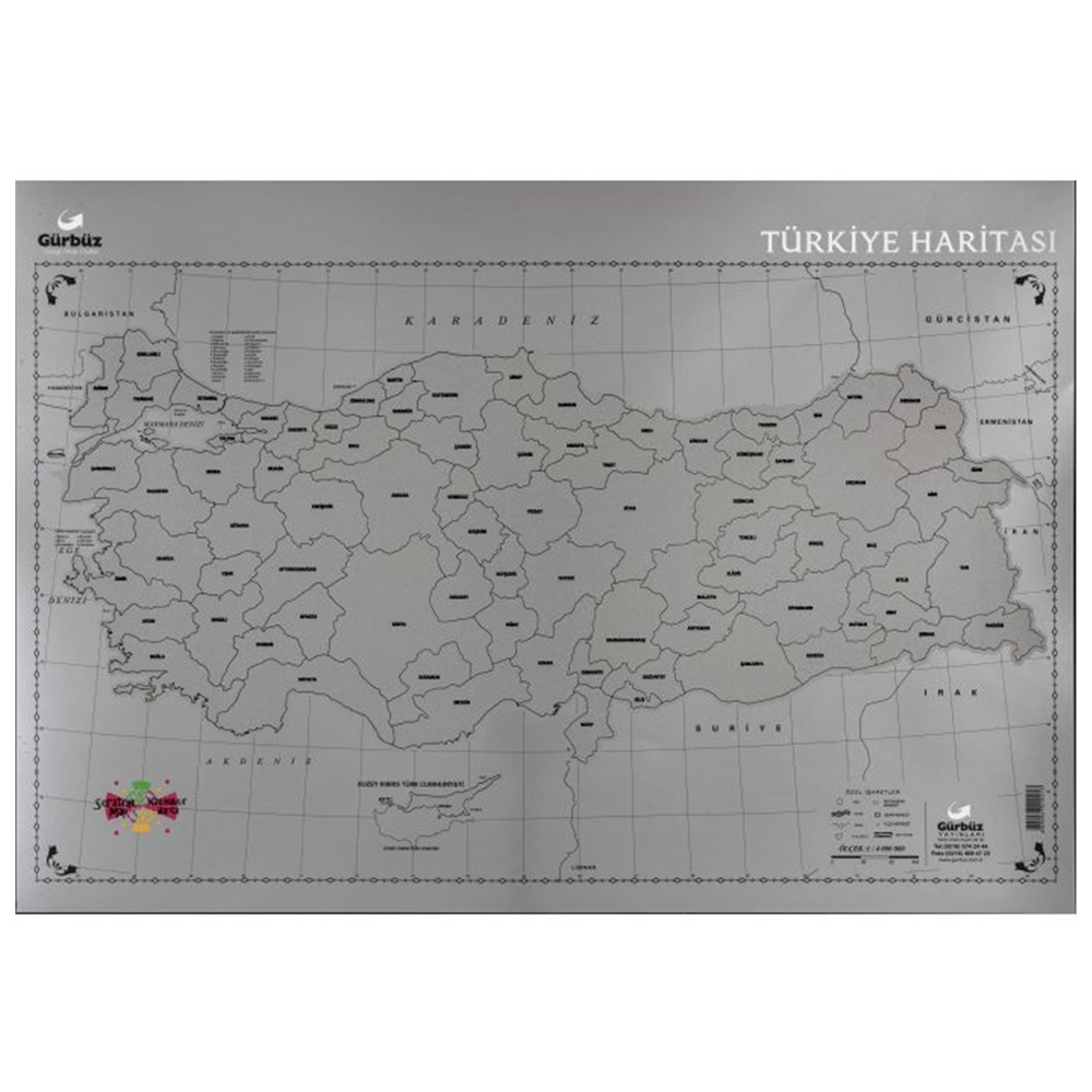 Gürbüz Türkiye Haritası Kazınabilir 35x50 CM