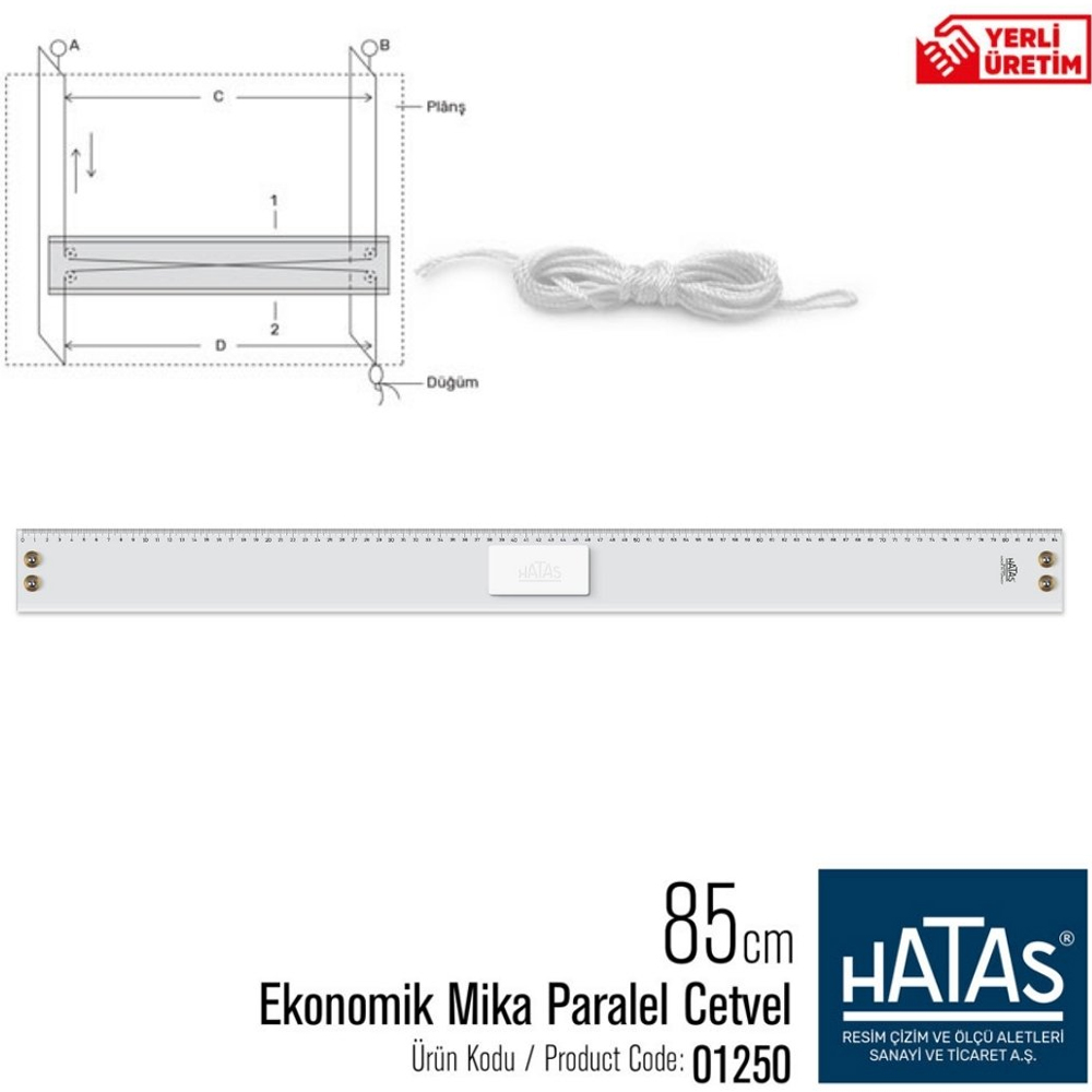 Hatas Ekonomik Mika Paralel Cetvel 85 CM Taksimatlı 1250