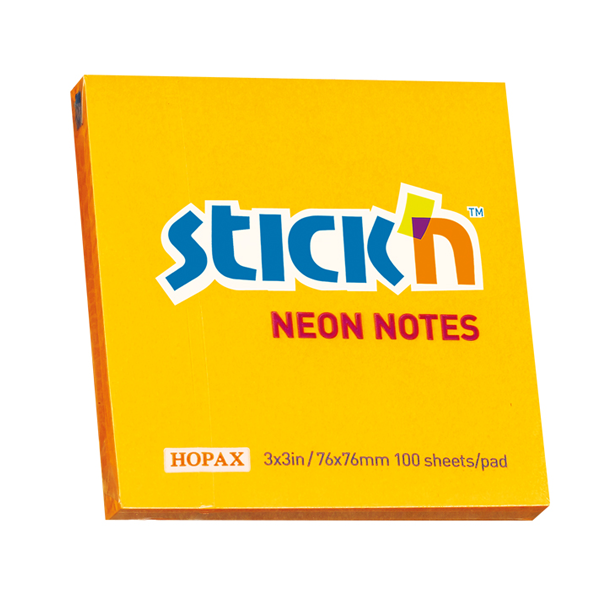 Hopax Stıckn Yapışkanlı Not Kağıdı 100 YP 76x76 Fosforlu Turuncu HE21164