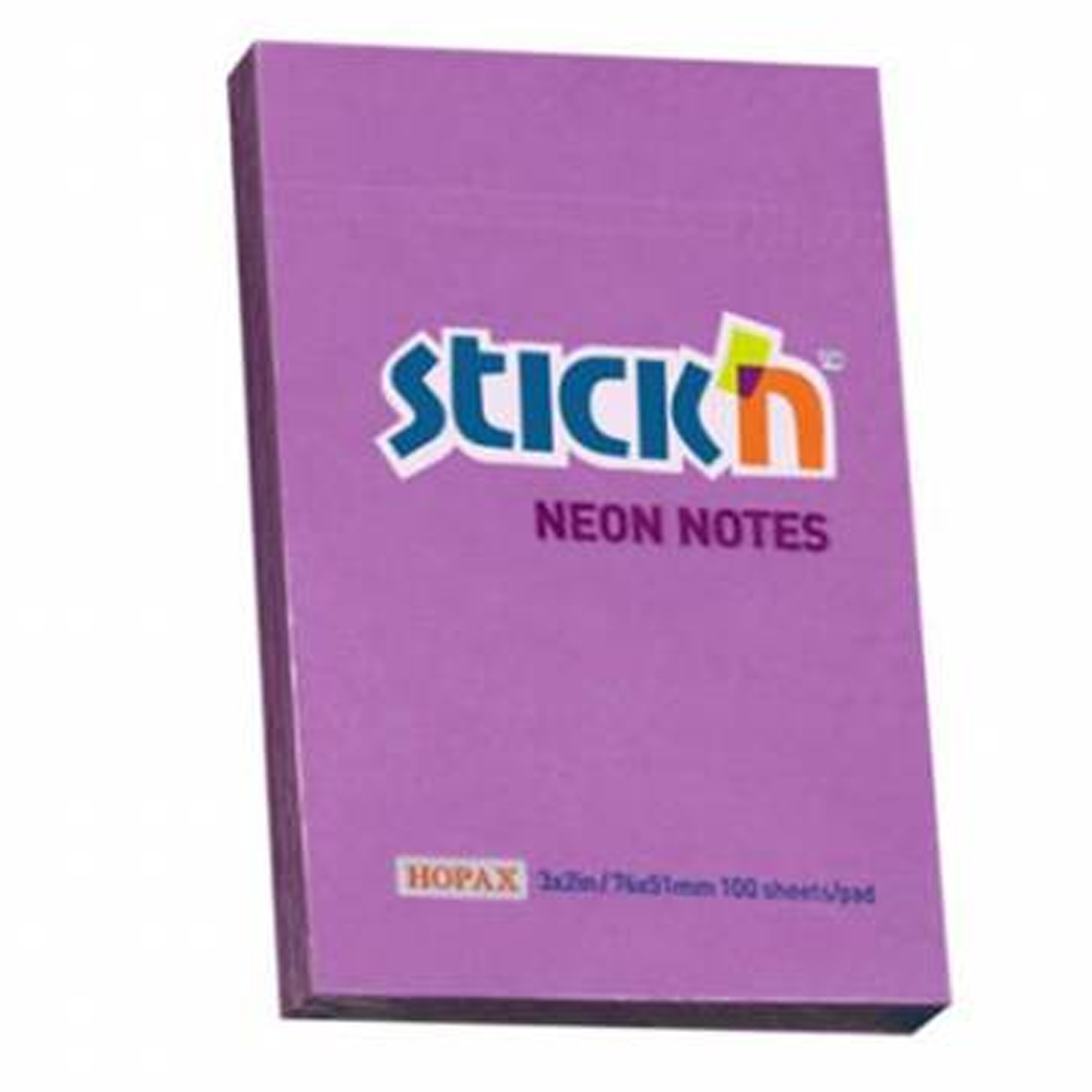 Hopax Stickn Yapışkanlı Not Kağıdı 76x51 Neon Mor 100 YP HE21208