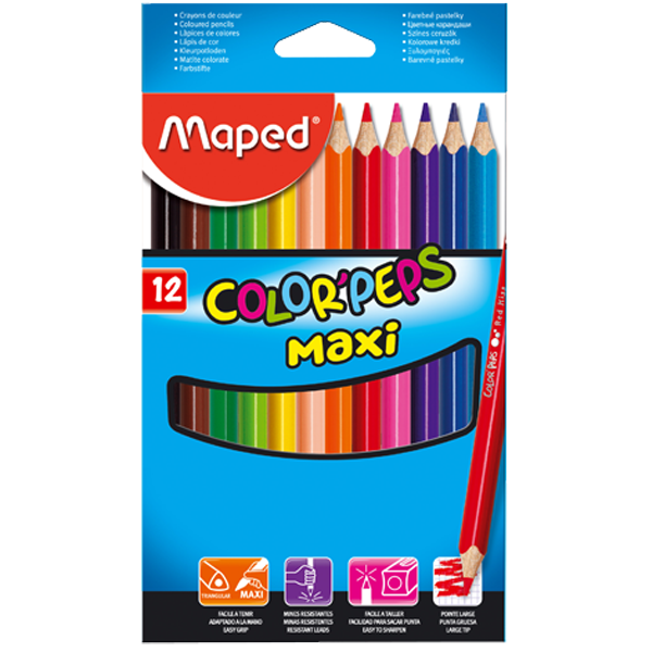 Maped Kuru Boya Maxi Karton Kutu Jumbo Üçgen 12 Renk 834010