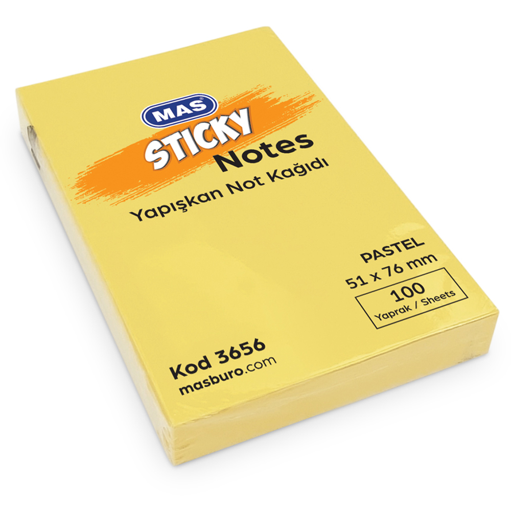 Mas Yapışkanlı Not Kağıdı 100 Syf 51x76 Pastel Sarı 3656