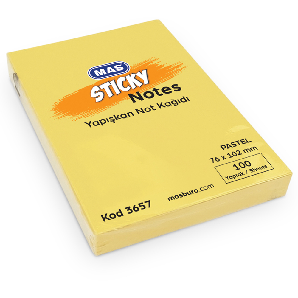 Mas Yapışkanlı Not Kağıdı 100 Syf 76x102 Pastel Sarı 3657