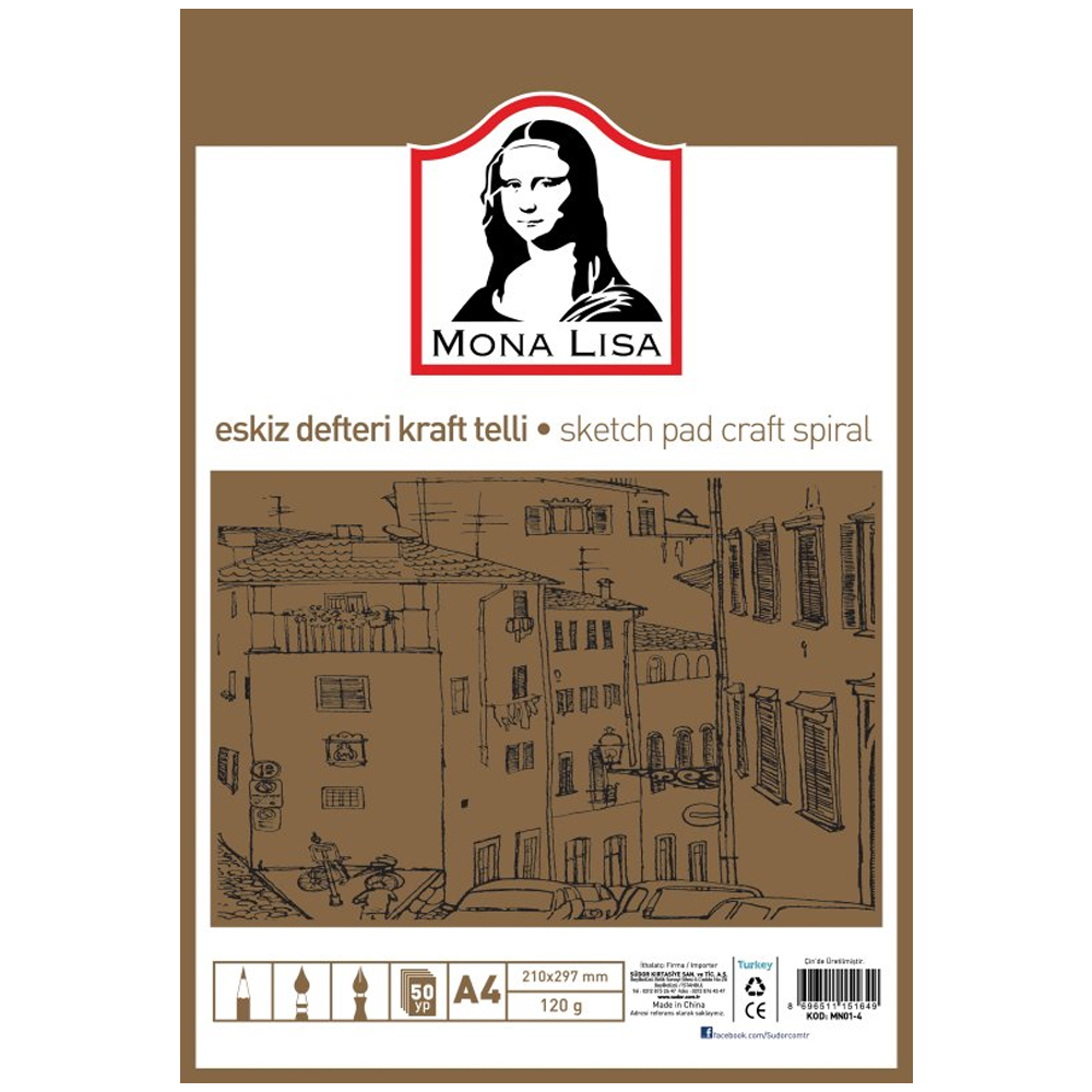 Mona Lisa Eskiz Defteri Telli Kraft A4 100 GR 50 YP MN01-4