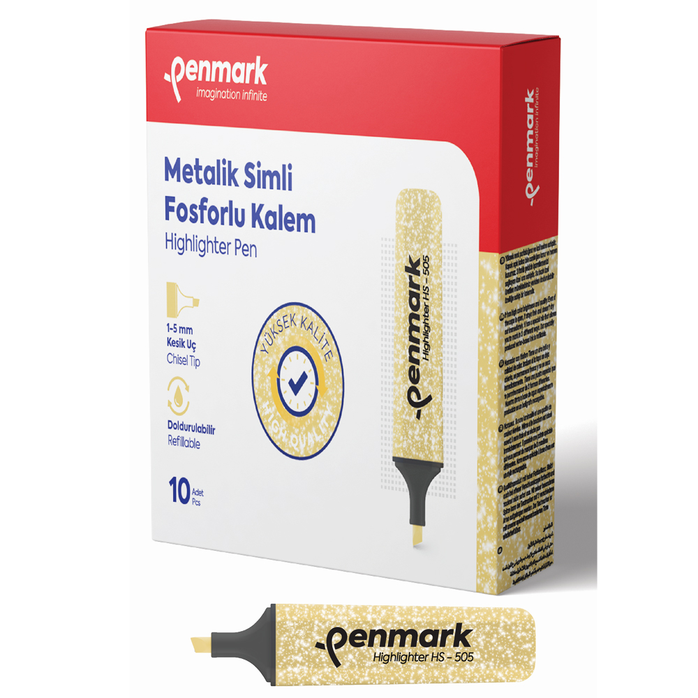 Penmark Fosforlu Kalem Metalik Simli Gold HS-505 13
