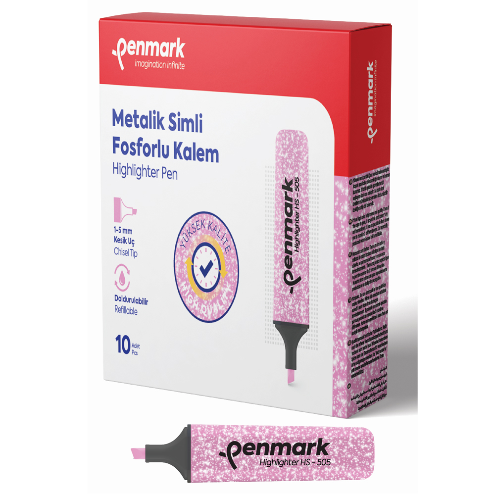 Penmark Fosforlu Kalem Metalik Simli Gül Pembe HS-505 15