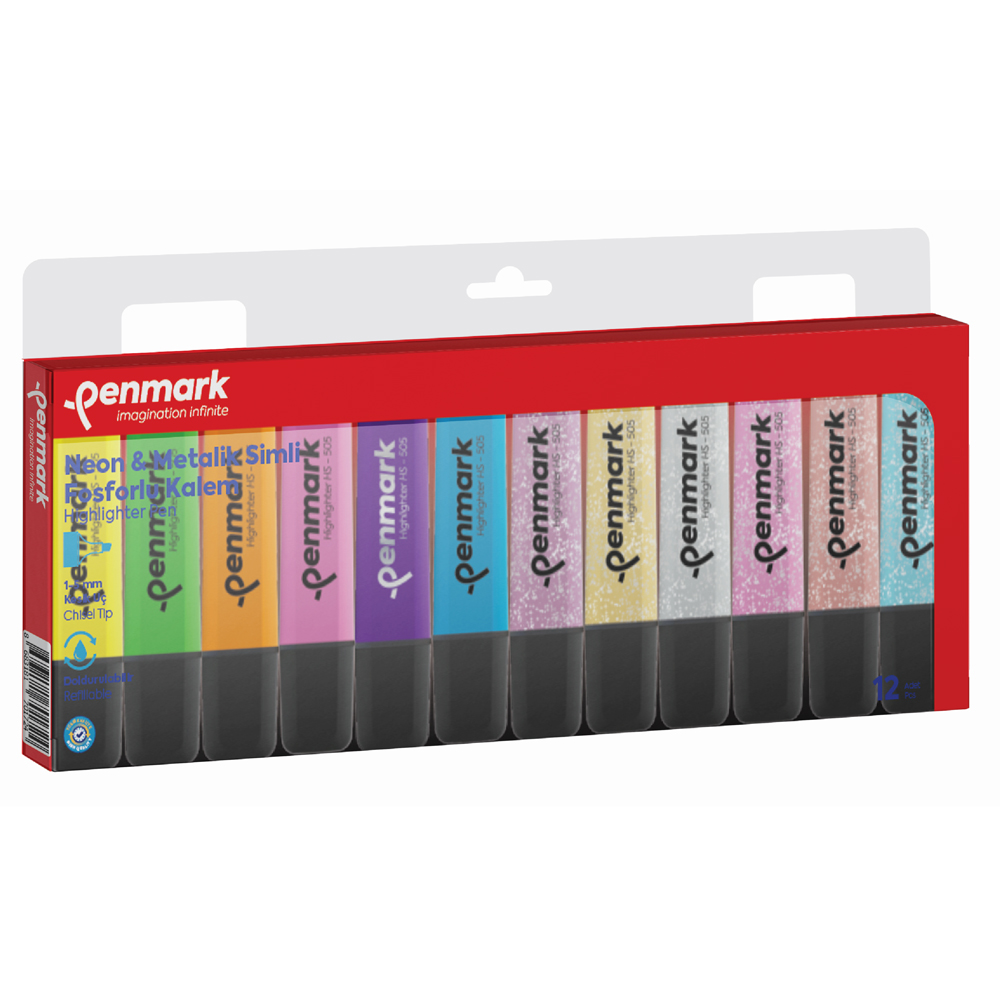 Penmark Fosforlu Kalem 12 Li Karışık Renk 6 Neon+ 6 Simli