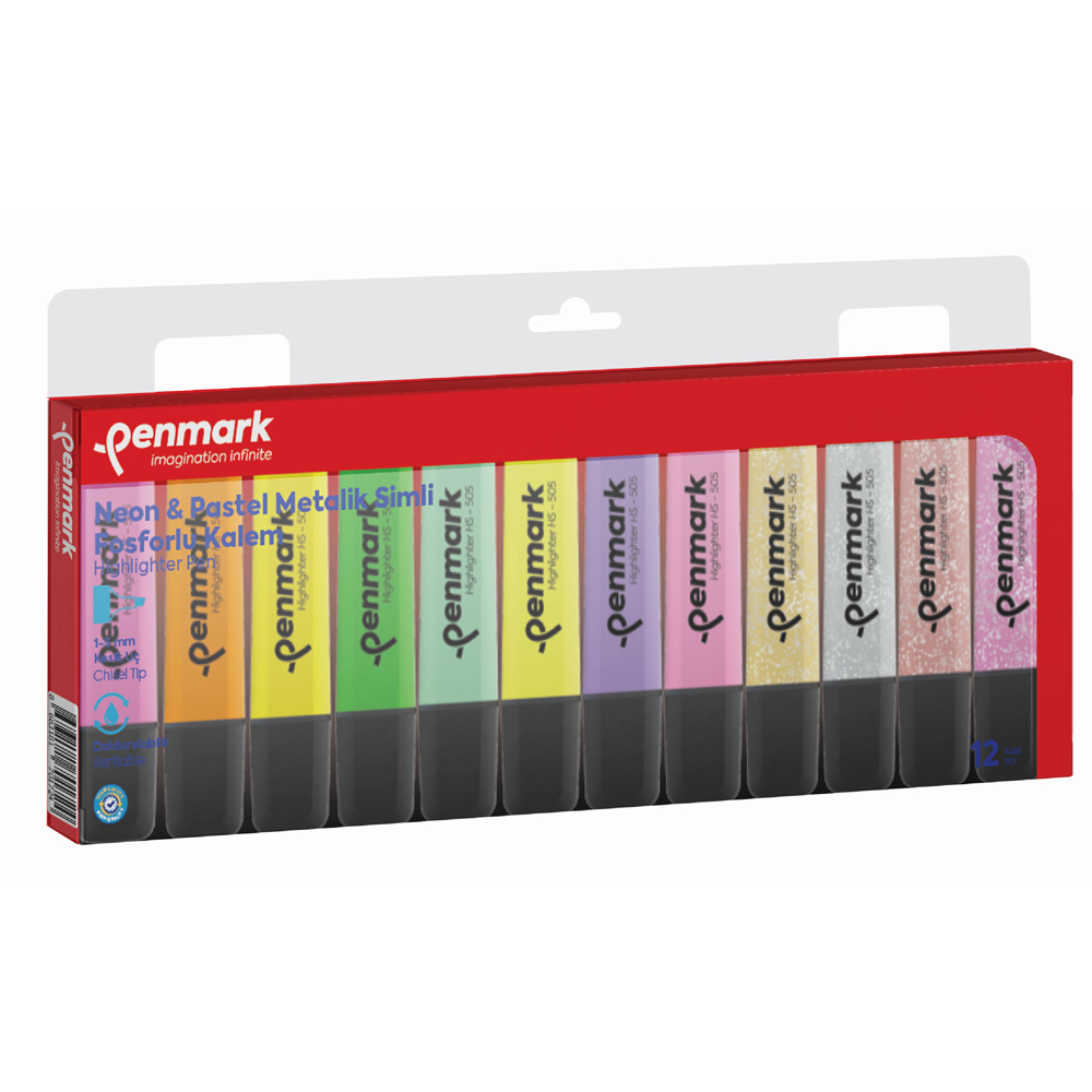 Penmark Fosforlu Kalem 12 Li Karışık Renk 4 Neon +4 Pastel+4 Simli