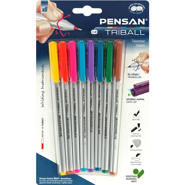 Pensan Tükenmez Kalem Triball 1.0 MM Bilye Uç 8 Lİ Renkli