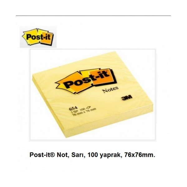 Post-it Yapışkanlı Not Kağıdı 100 YP 76x76 Sarı 654