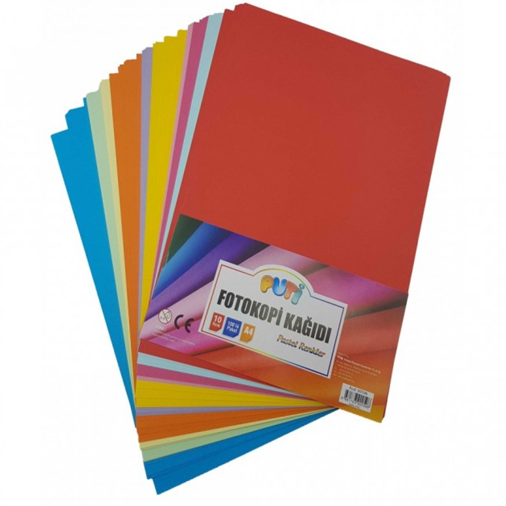 Puti Renkli Fotokopi Kağıdı 100 Lü 10 Karışık Renk 00596