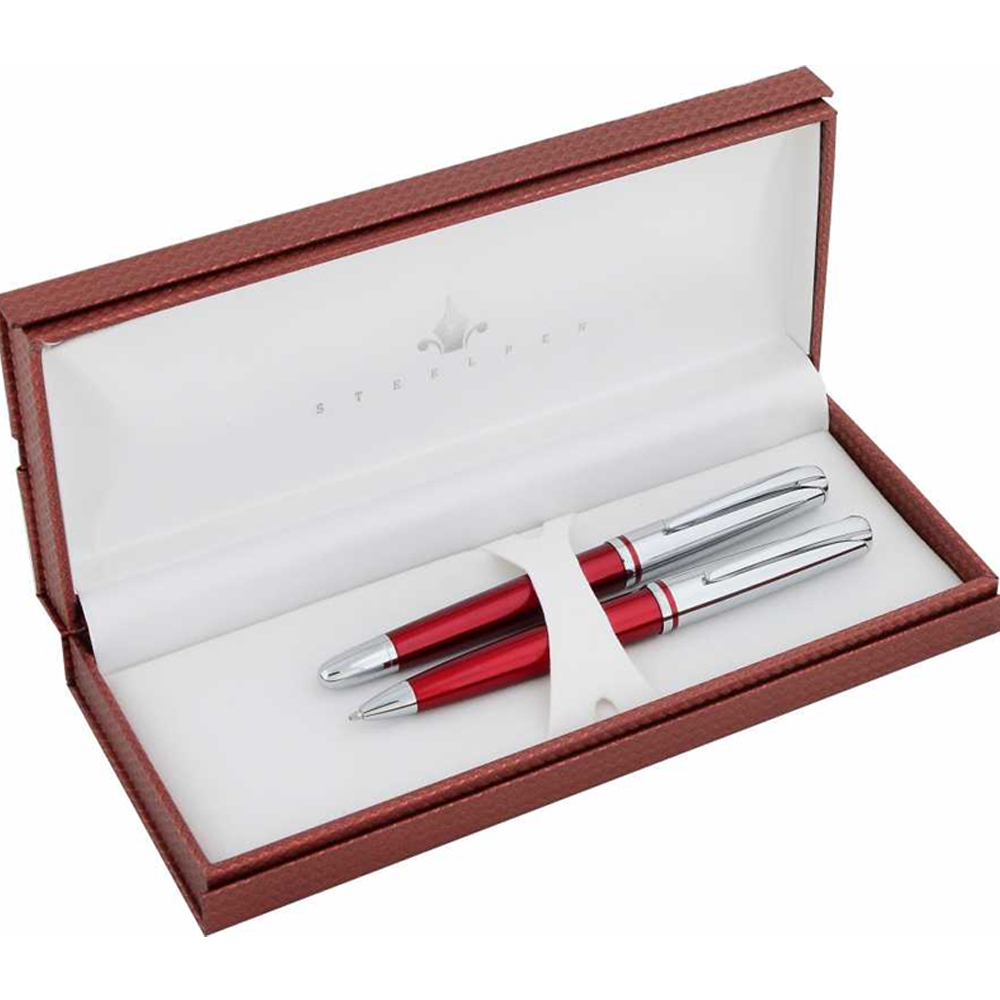 Steel Pen Takım Kalem Dolma+Tükenmez Saturn Serisi Bordo 2353