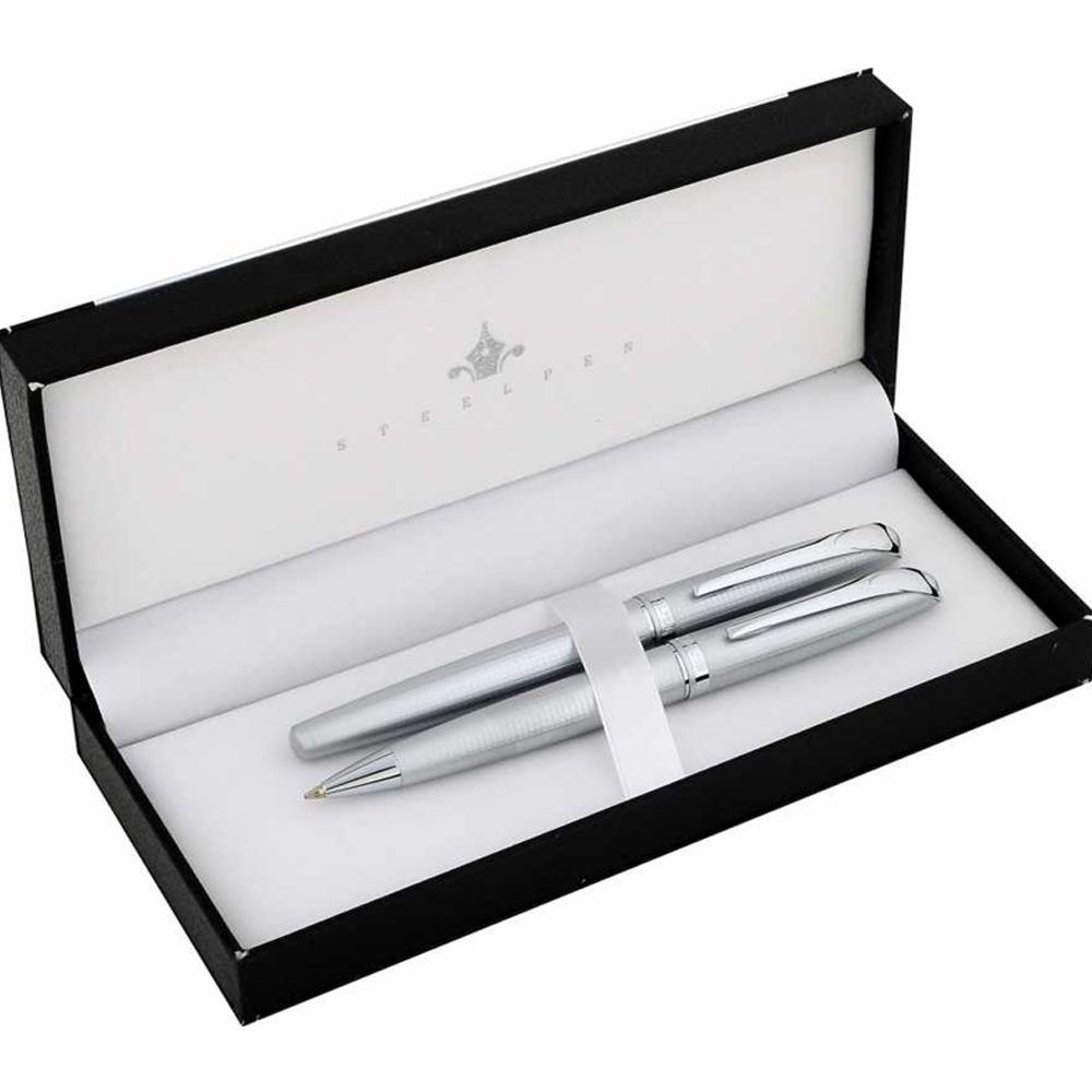 Steel Pen Takım Kalem Dolma+Tükenmez Desenli Krom 0165