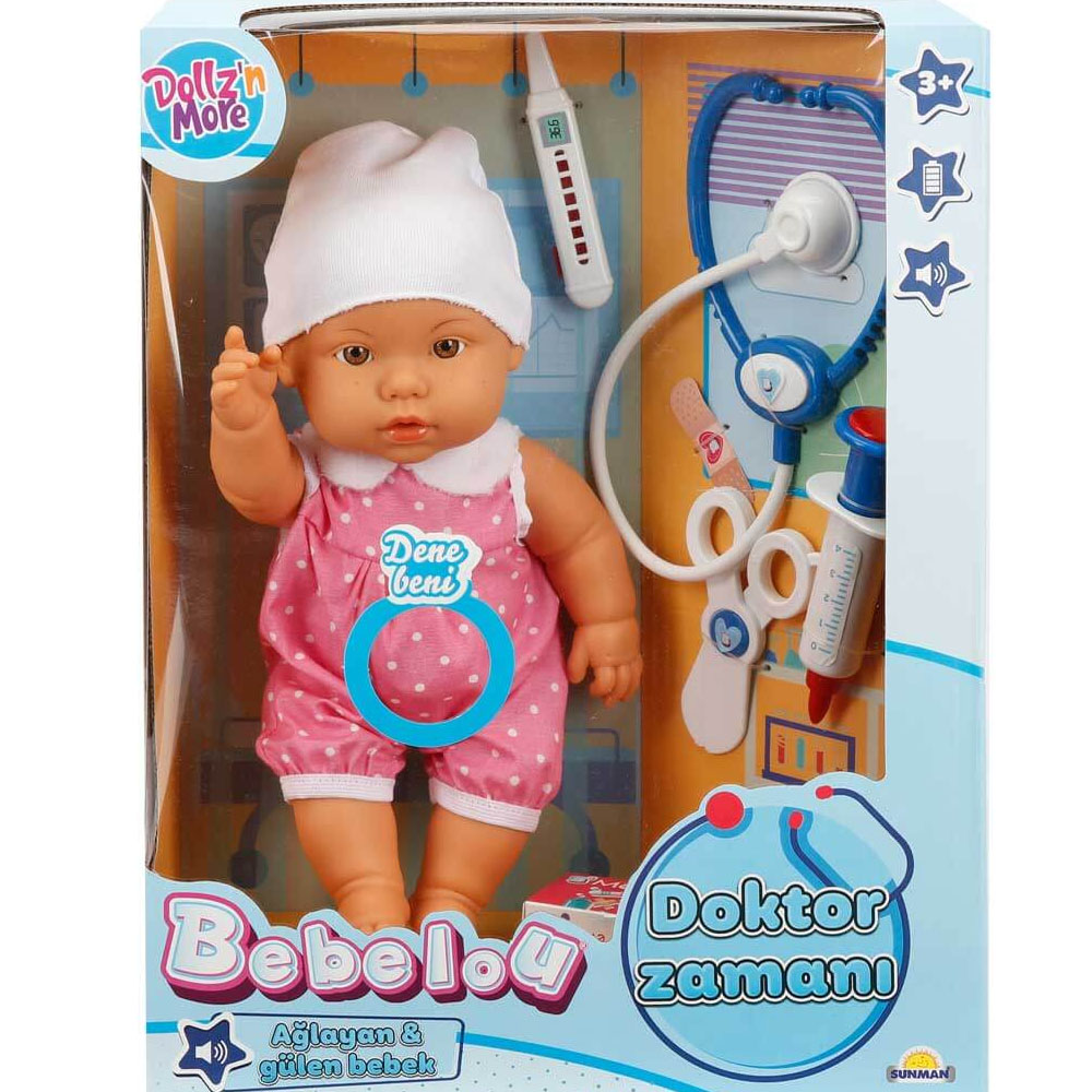 Sunman Oyuncak Bebelou Doktor Zamanı Sesli Bebek Seti 35 Cm