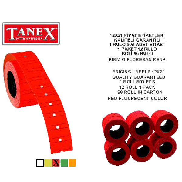 Tanex Fiyat Etiketi Çizgili 12x21 Fosforlu Kırmızı