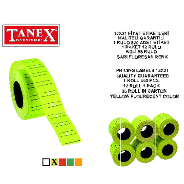 Tanex Fiyat Etiketi Çizgili 12x21 Fosforlu Sarı