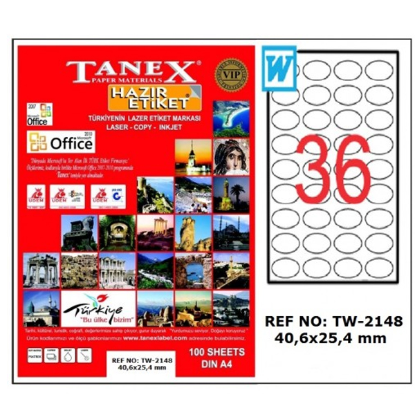 Tanex Laser Etiket 100 YP 40x25 MM Laser-Copy-Inkjet TW-2148