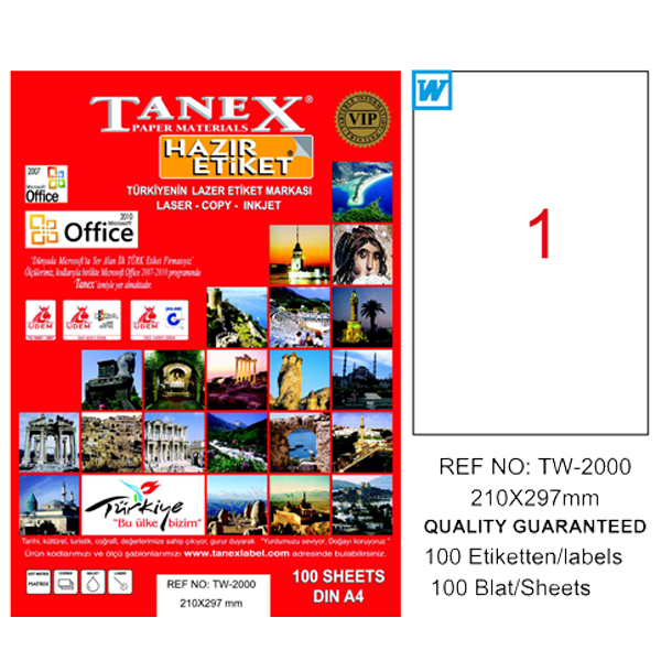 Tanex Laser Etiket 100 YP 210x297 Laser-Copy-Inkjet TW-2000