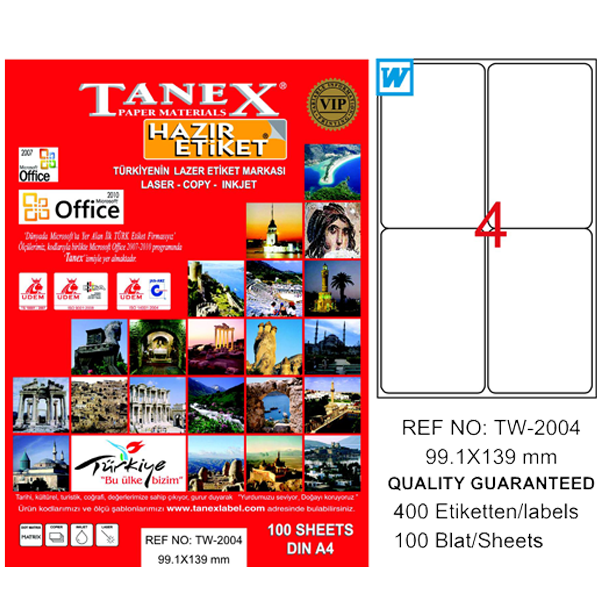 Tanex Laser Etiket 100 YP 99.1x139 Laser-Copy-Inkjet TW-2004