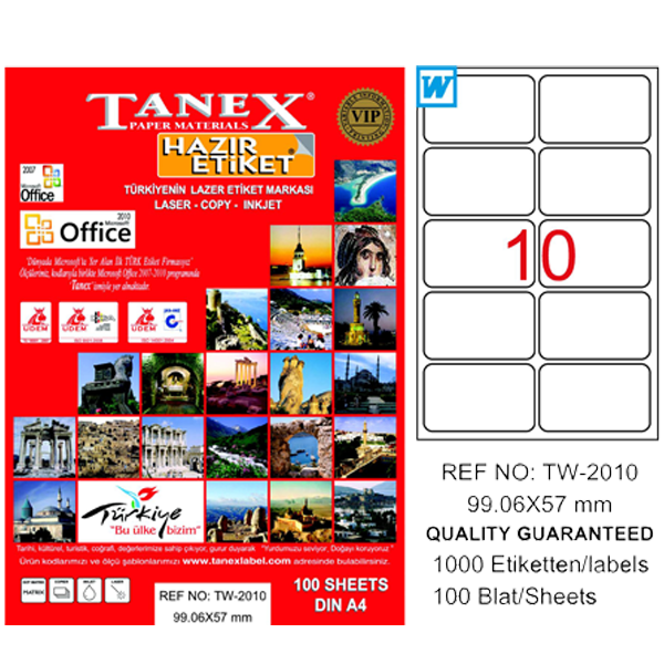 Tanex Laser Etiket 100 YP 99.1x57 Laser-Copy-Inkjet TW-2010