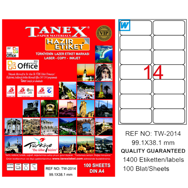 Tanex Laser Etiket 100 YP 99.1x38.1 Laser-Copy-Inkjet TW-2014