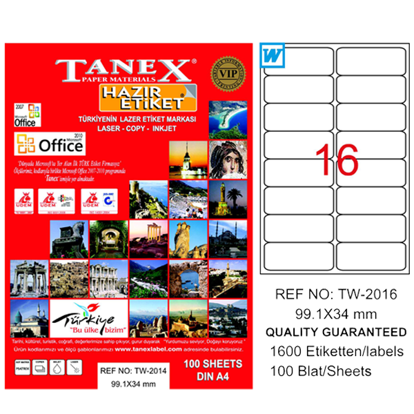 Tanex Laser Etiket 100 YP 99.1x34 Laser-Copy-Inkjet TW-2016