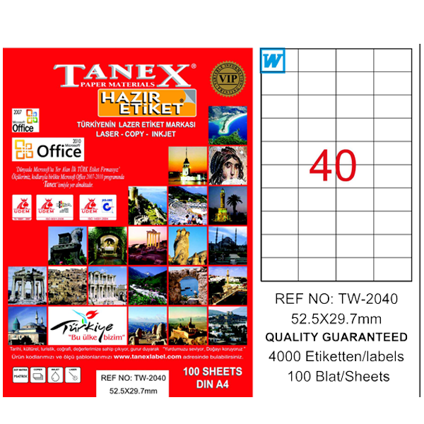Tanex Laser Etiket 100 YP 52x29 MM Laser-Copy-Inkjet TW-2040