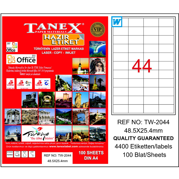Tanex Laser Etiket 100 YP 48x25 MM Laser-Copy-Inkjet TW-2044