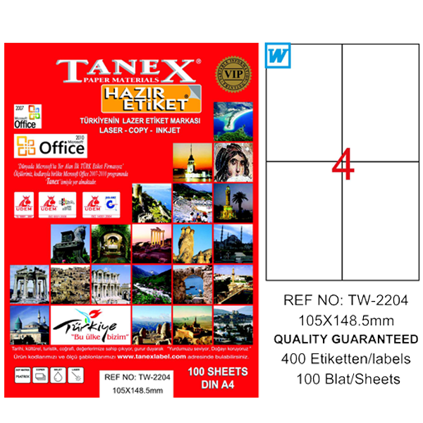 Tanex Laser Etiket 100 YP 105x148,5 Laser-Copy-Inkjet TW-2204