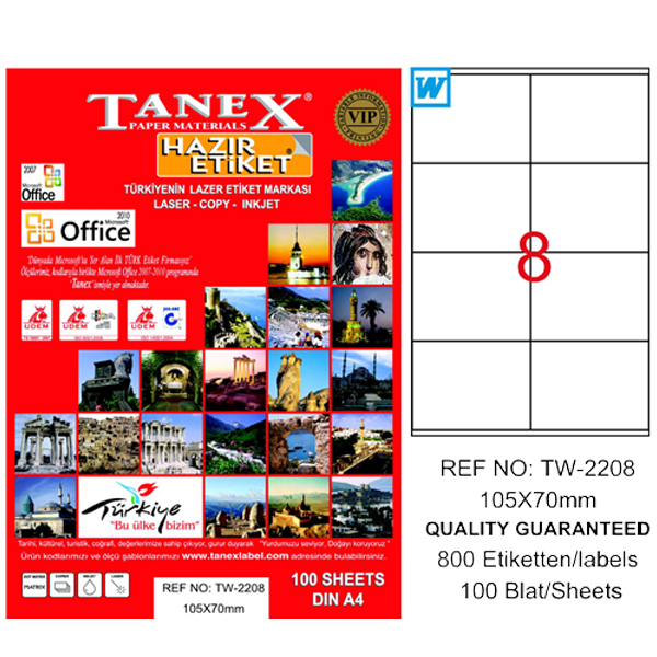 Tanex Laser Etiket 100 YP 105x70 Laser-Copy-Inkjet TW-2208