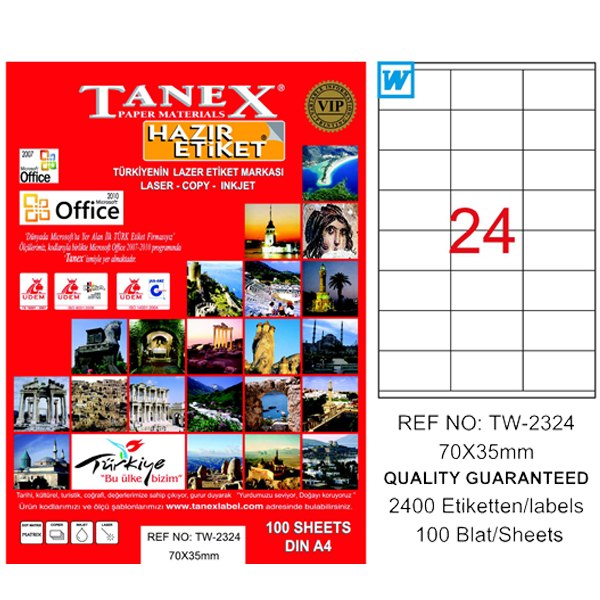 Tanex Laser Etiket 100 YP 70x35 Laser-Copy-Inkjet TW-2324