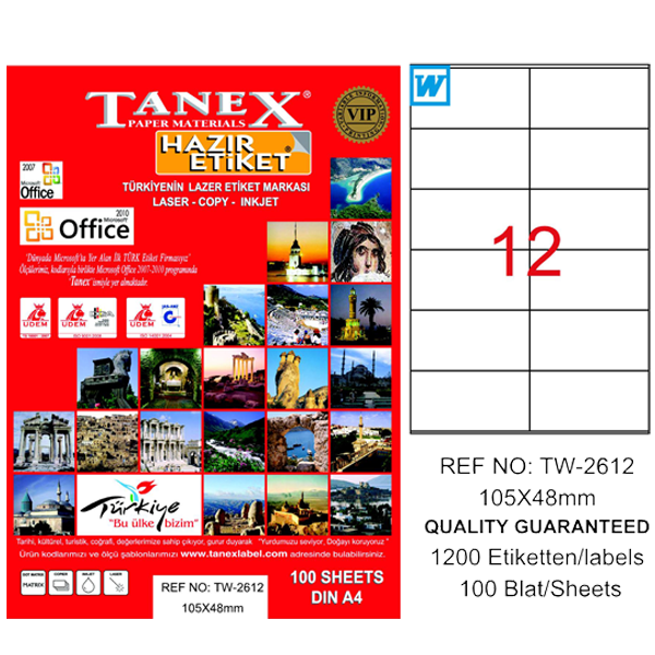 Tanex Laser Etiket 100 YP 105x48 Laser-Copy-Inkjet TW-2612