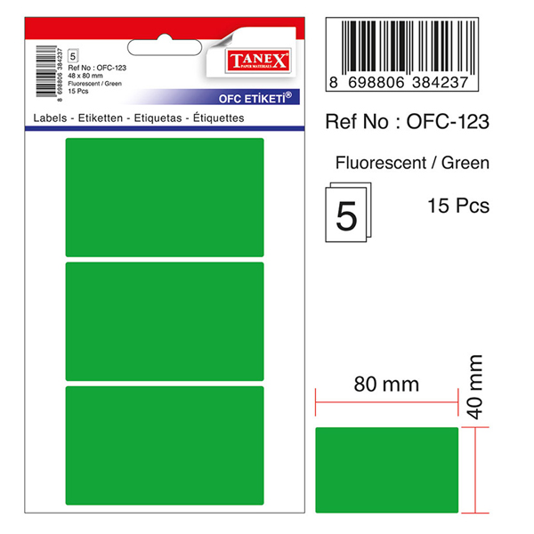 Tanex Ofis Etiketi Poşetli 48x80 MM Yeşil OFC-123