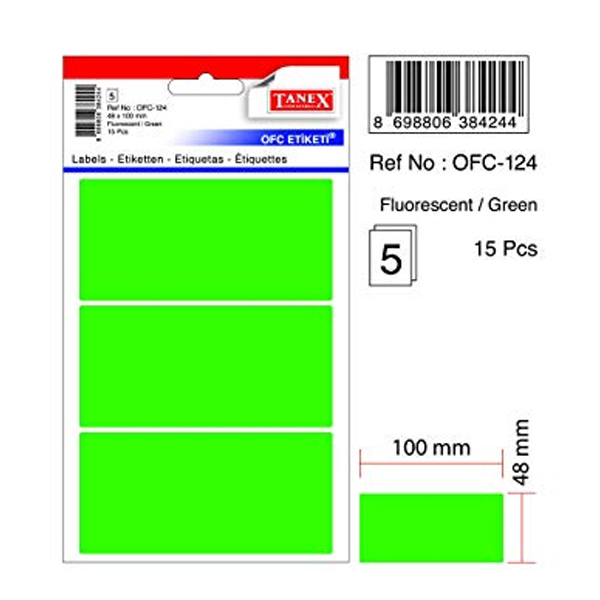 Tanex Ofis Etiketi Poşetli 48x100 MM Yeşil OFC-124