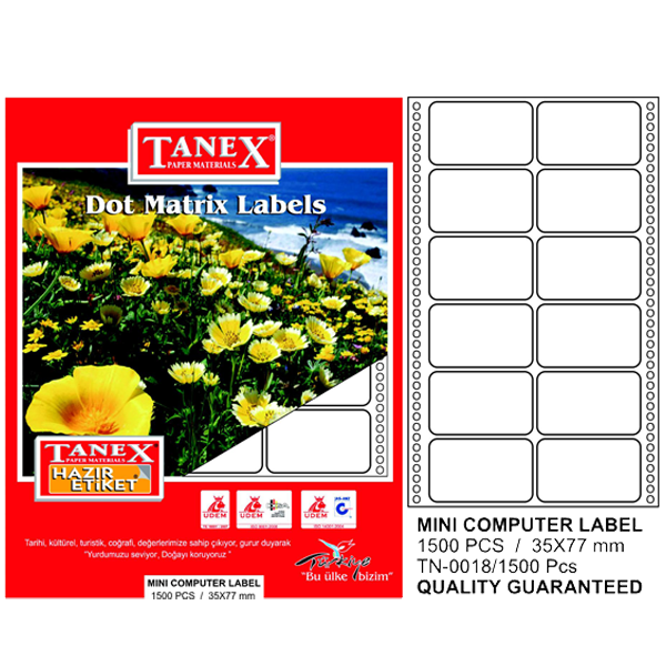 Tanex Sürekli Form Etiket 1500 LÜ 35x77