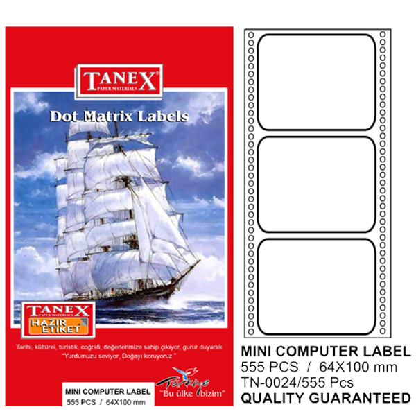 Tanex Sürekli Form Etiket 555 Lİ 64x100